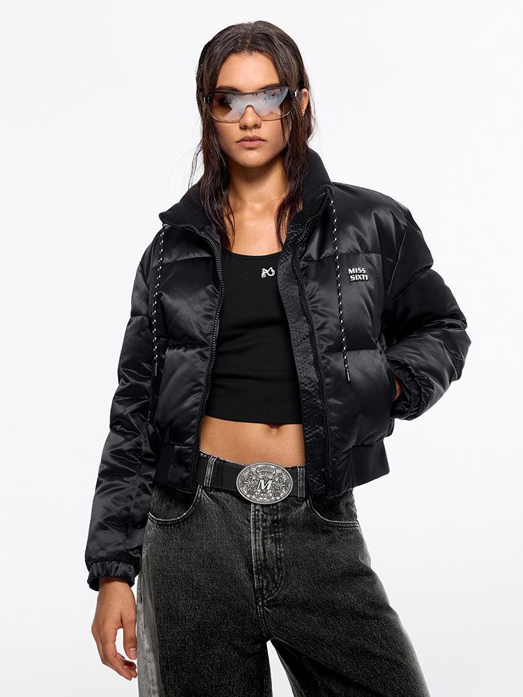 miss sixty FLANNEL NECK DRAWSTRING PUFFY JACKET BLACK