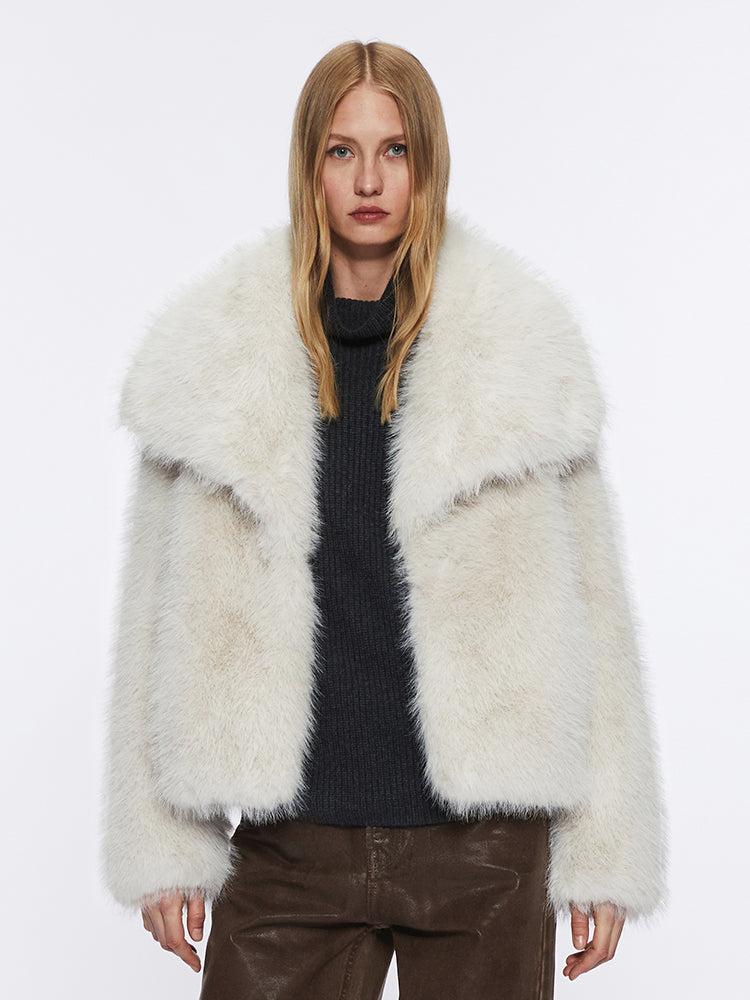 miss sixty FLANNEL NECK FAUX FUR JACKET GREY APRICOT