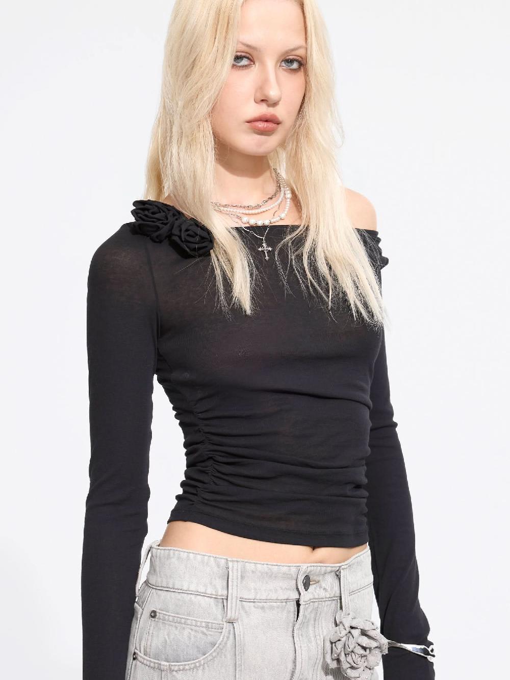 Miss Sixty FLORAL EMBELLISHED LONG SLEEVE T-SHIRT BLACK