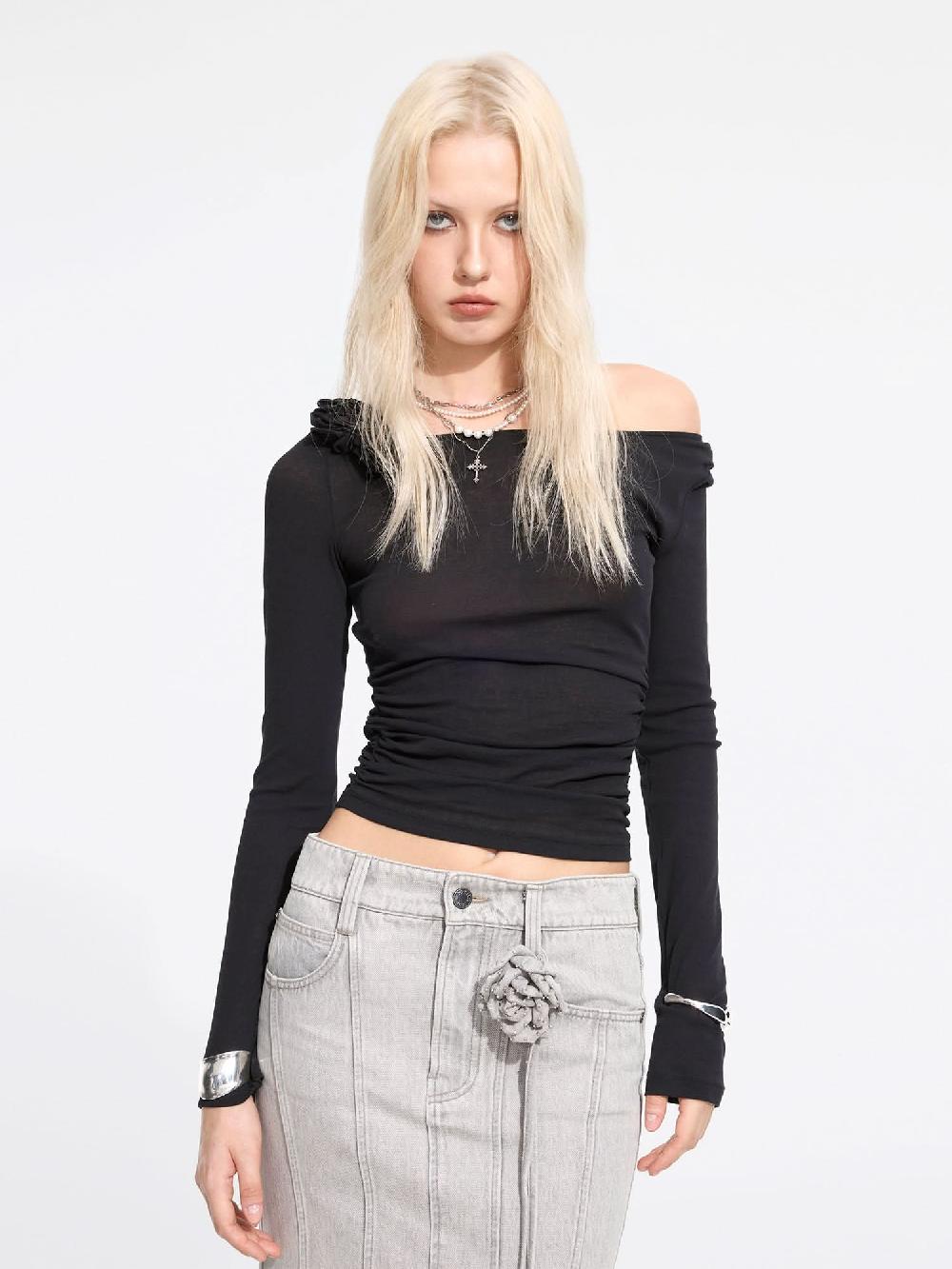 miss sixty FLORAL EMBELLISHED LONG SLEEVE T-SHIRT BLACK