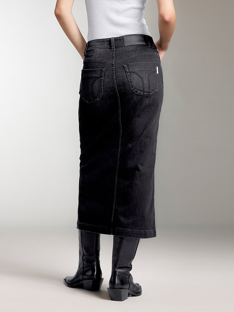 Miss Sixty FRONT SLIT DENIM MAXI SKIRT IN BLACK BLACK