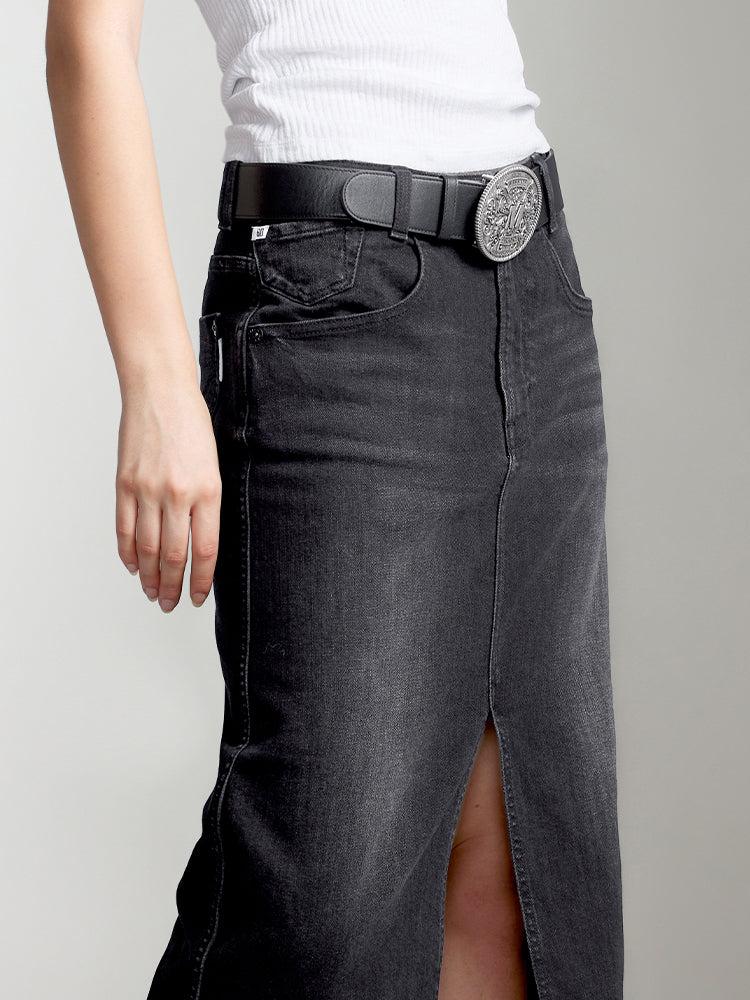 Miss Sixty FRONT SLIT DENIM MAXI SKIRT IN BLACK BLACK