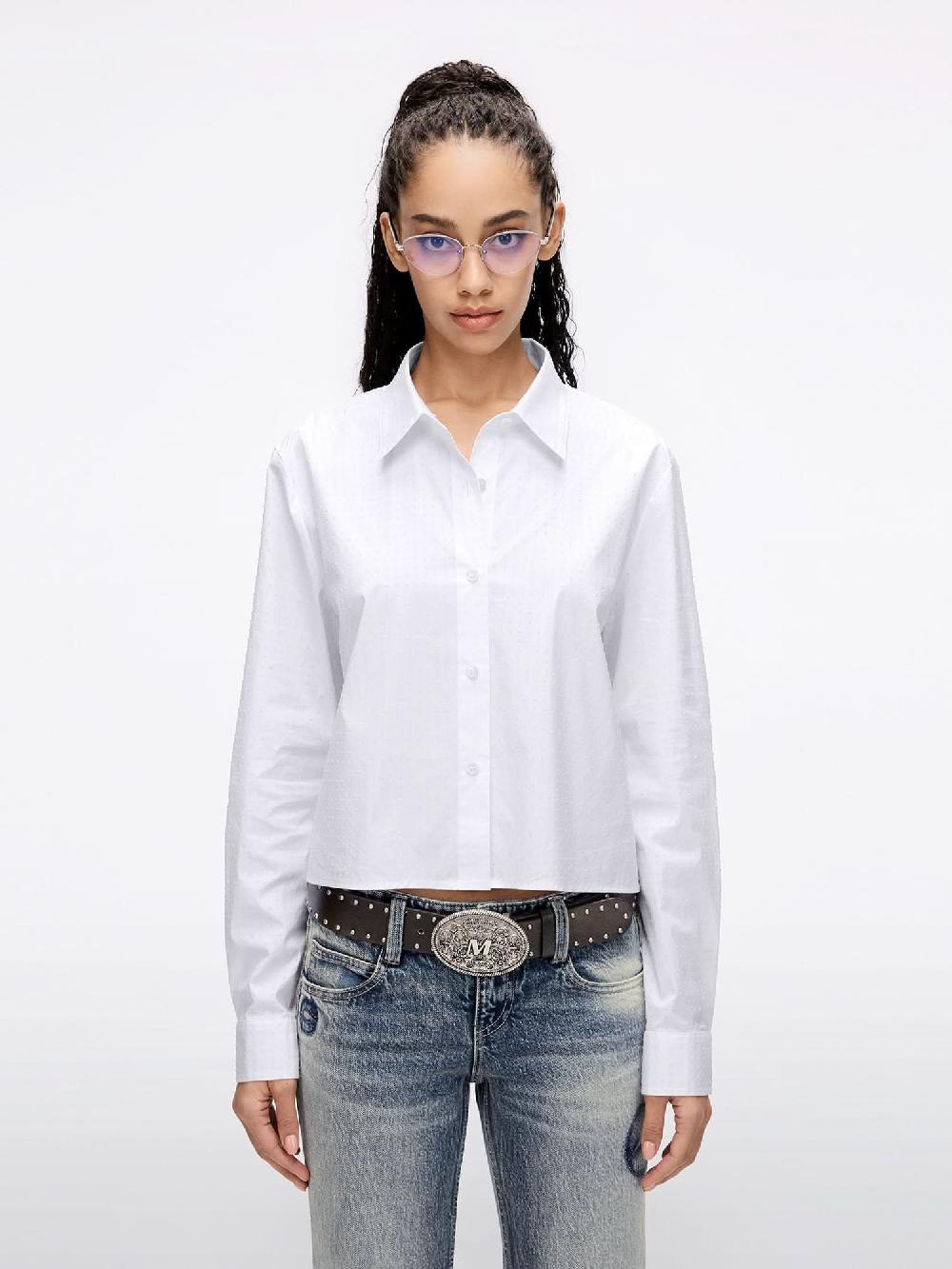 miss sixty FULL-WIDTH RHINESTONE CROPPED SHIRT BRIGHT WHITE