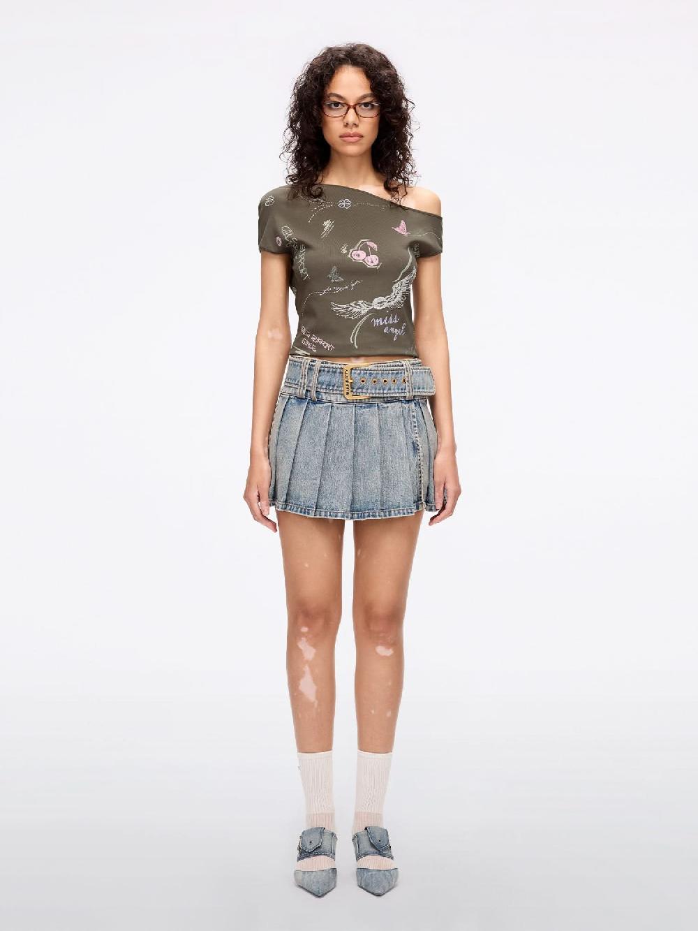 Miss Sixty GRAFFITI SLANTED SHOULDER T-SHIRT KHAKI GREEN