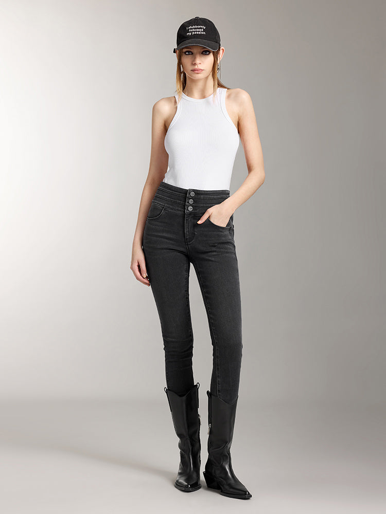 Miss Sixty HIGH WAISTED DARK WASHED BRUSHED JEANS BLACK FOG