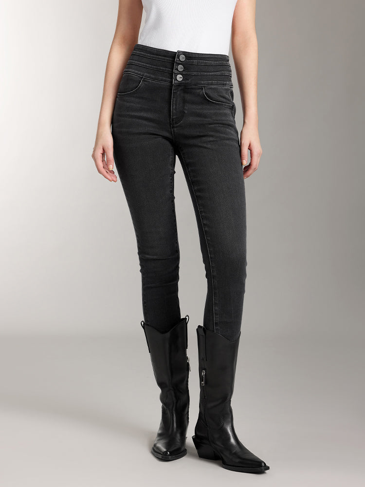 miss sixty HIGH WAISTED DARK WASHED BRUSHED JEANS BLACK FOG