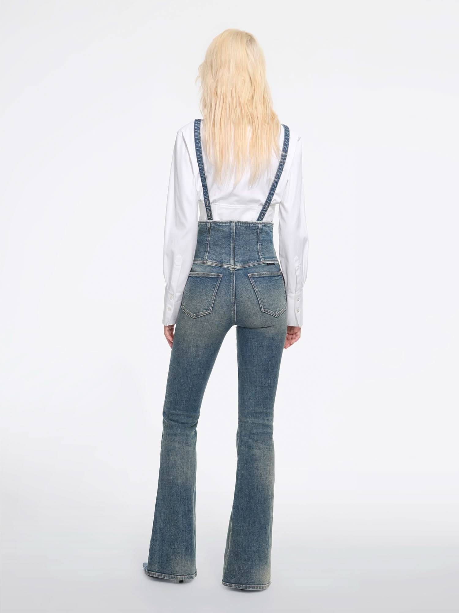 Miss Sixty HIGH WAISTED FLARED DENIM JUMPSUIT DEEP BLUE