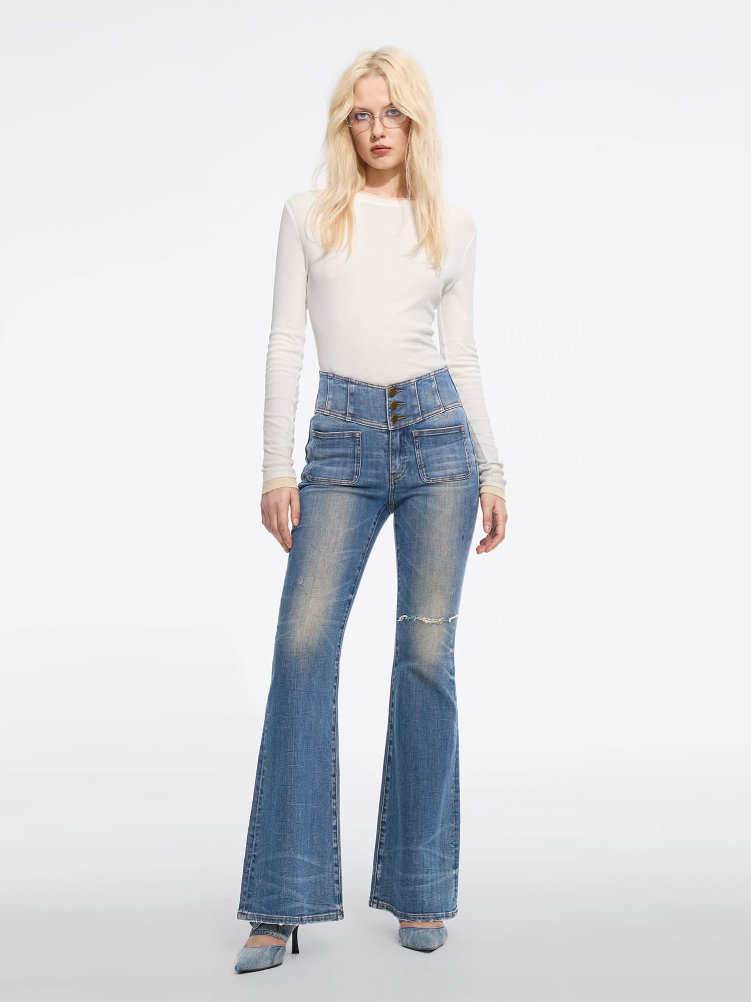Miss Sixty HIGH WAISTED FLARED JEANS-GLENDA PLUS 5 DEEP BLUE
