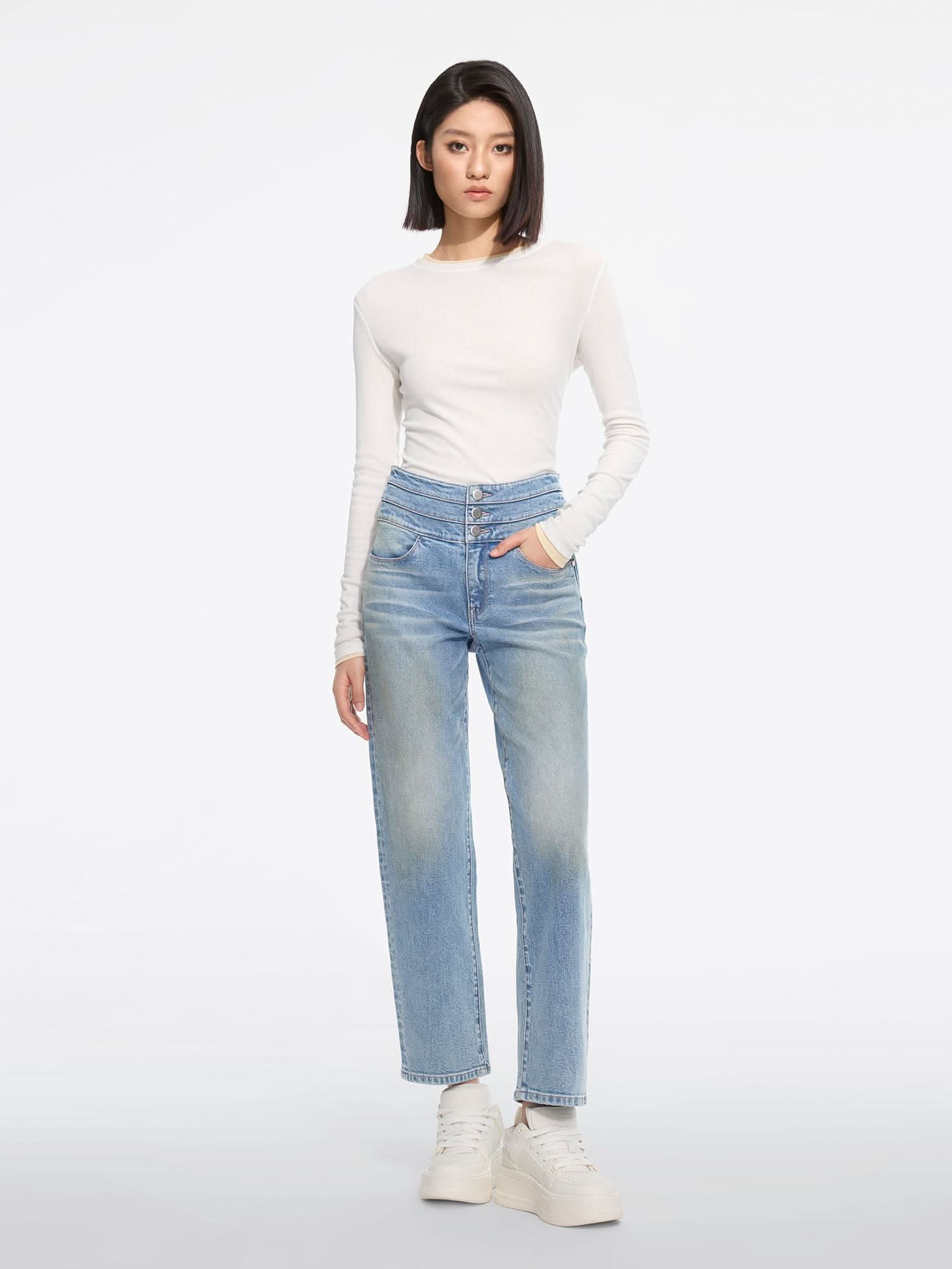 Miss Sixty HIGH WAISTED STRAIGHT-LEG JEANS-BLUE ATTACK LIGHT BLUE