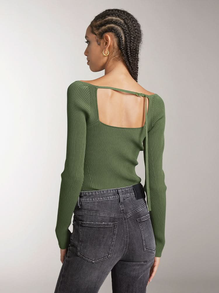 Miss Sixty HOLLOW DESIGN SLIM FIT KNIT TOP ARMY GREEN