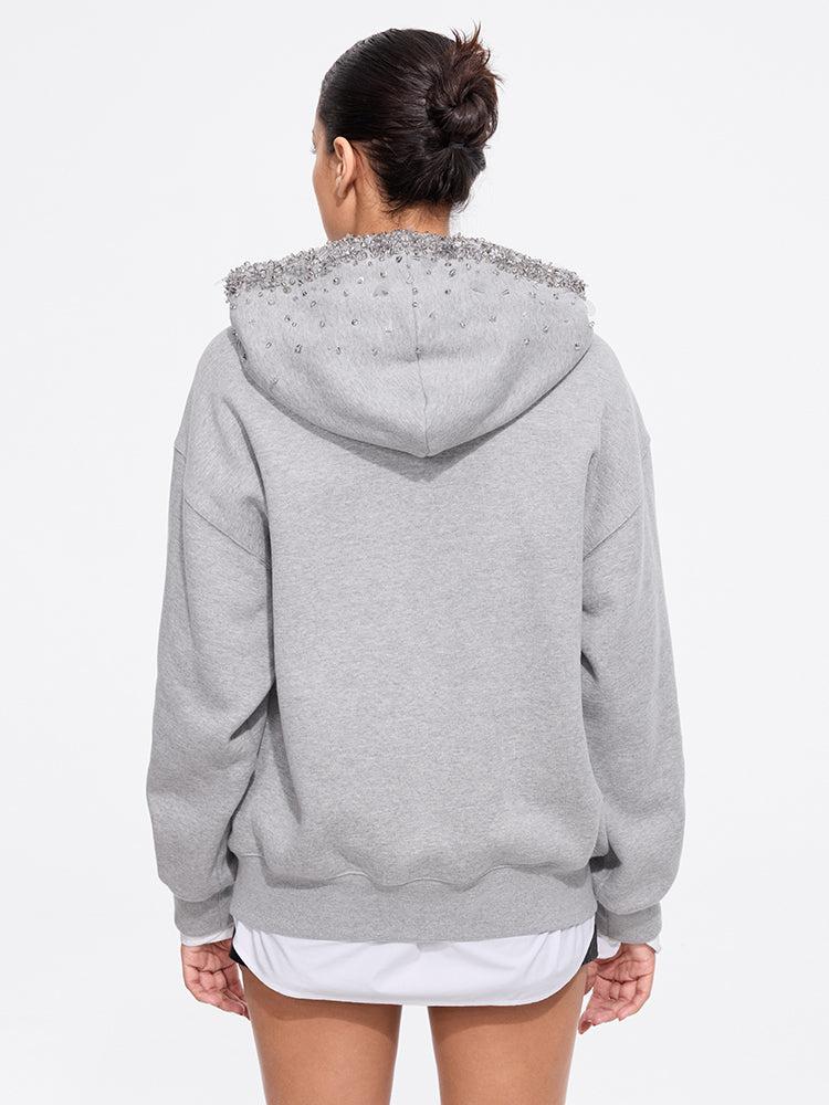 Miss Sixty HOODIE WITH BEADED EMBELLISHMENT HEATHER GREY