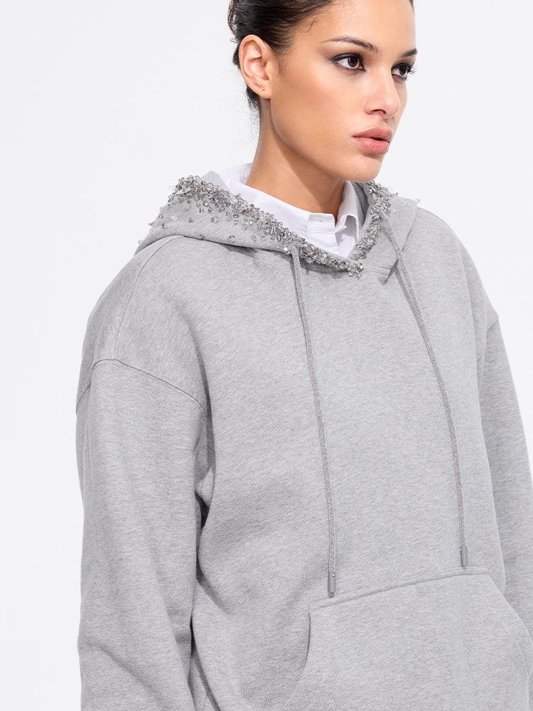 Miss Sixty HOODIE WITH BEADED EMBELLISHMENT HEATHER GREY