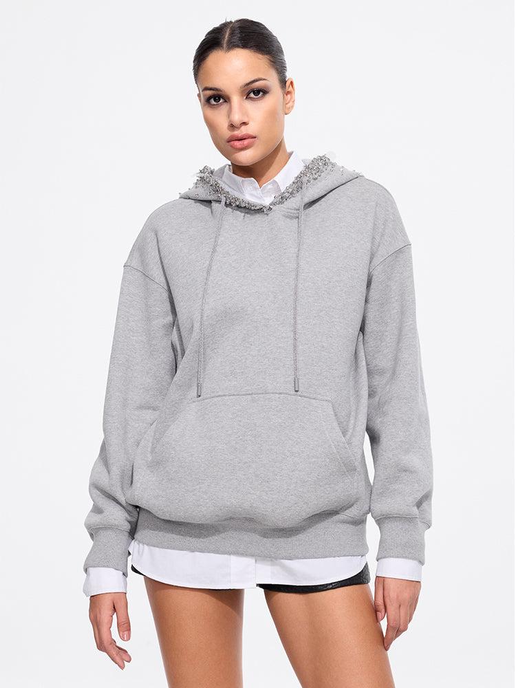 miss sixty HOODIE WITH BEADED EMBELLISHMENT HEATHER GREY