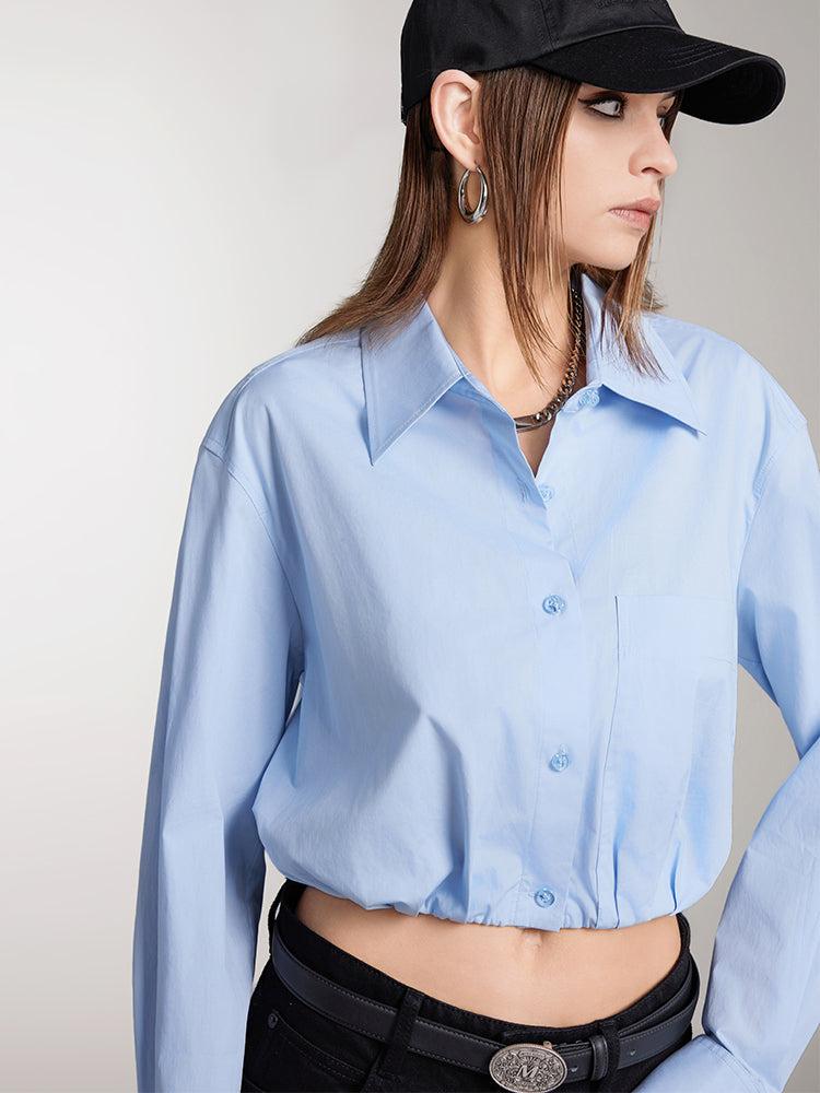Miss Sixty LAPEL-COLLAR LONG SLEEVES CROPPED SHIRT BLUE