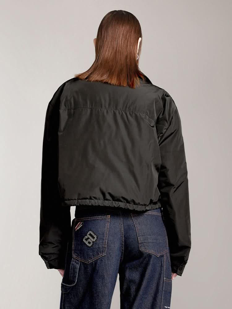 Miss Sixty LAPEL CROPPED DOWN JACKET WITH PRINTED BLACK