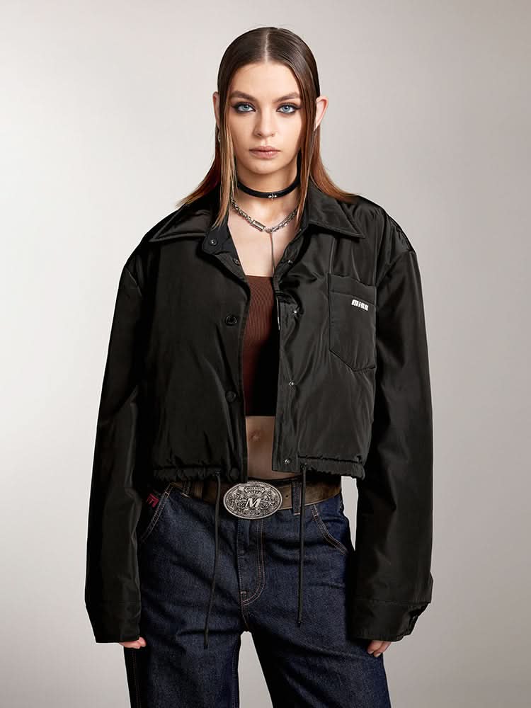 miss sixty LAPEL CROPPED DOWN JACKET WITH PRINTED BLACK