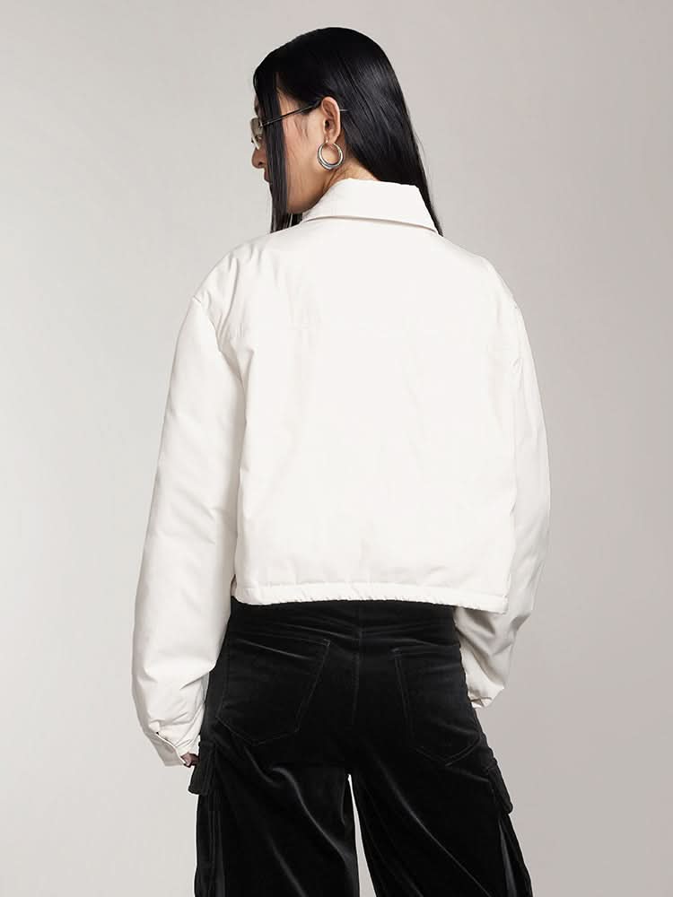 Miss Sixty LAPEL CROPPED DOWN JACKET WITH PRINTED OFF WHITE