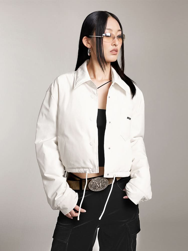 miss sixty LAPEL CROPPED DOWN JACKET WITH PRINTED OFF WHITE