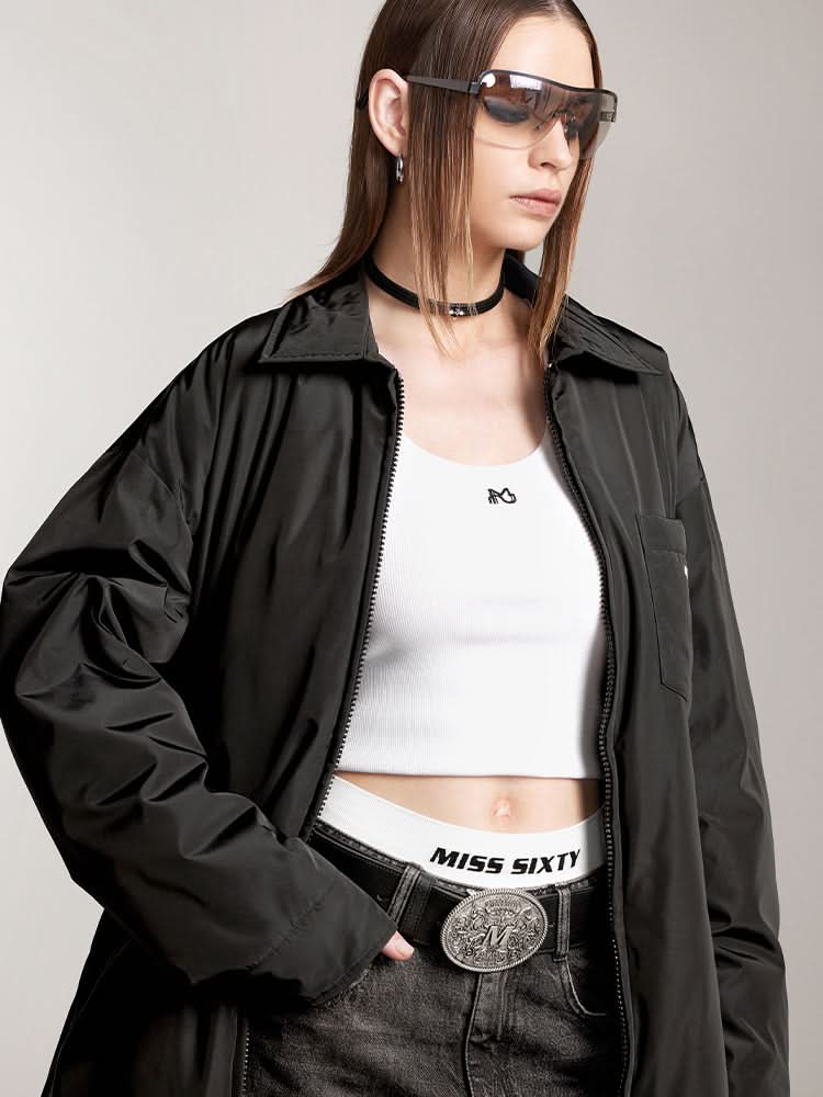 Miss Sixty LAPEL LOOSE FIT DOWN JACKET WITH PRINTED BLACK