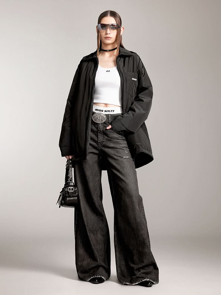 Miss Sixty LAPEL LOOSE FIT DOWN JACKET WITH PRINTED BLACK