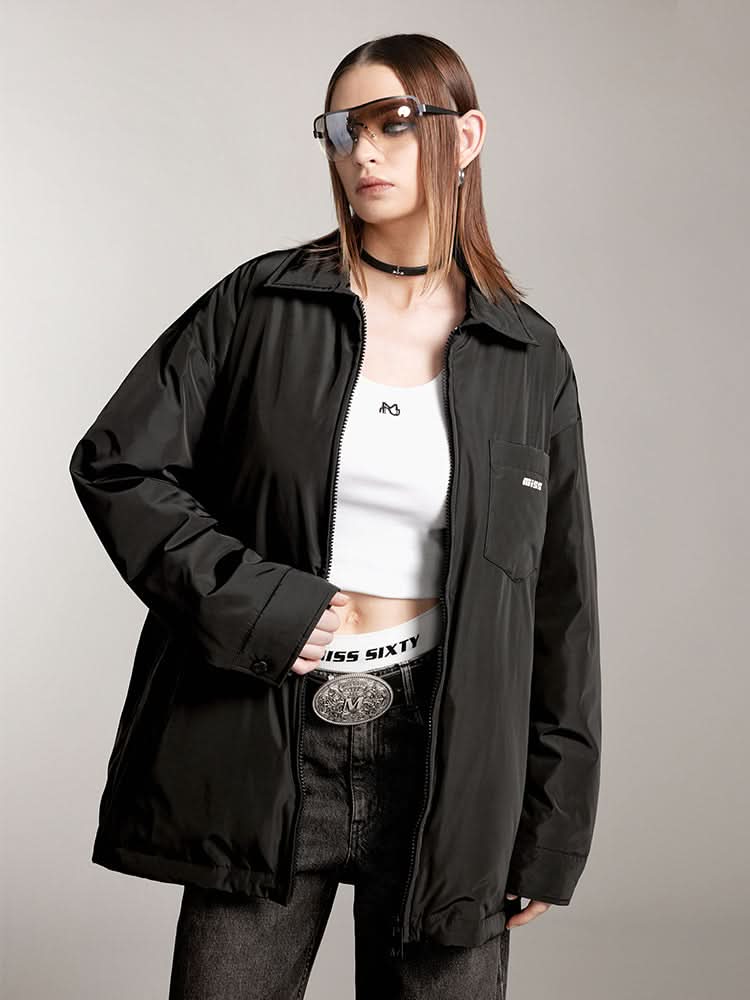 miss sixty LAPEL LOOSE FIT DOWN JACKET WITH PRINTED BLACK