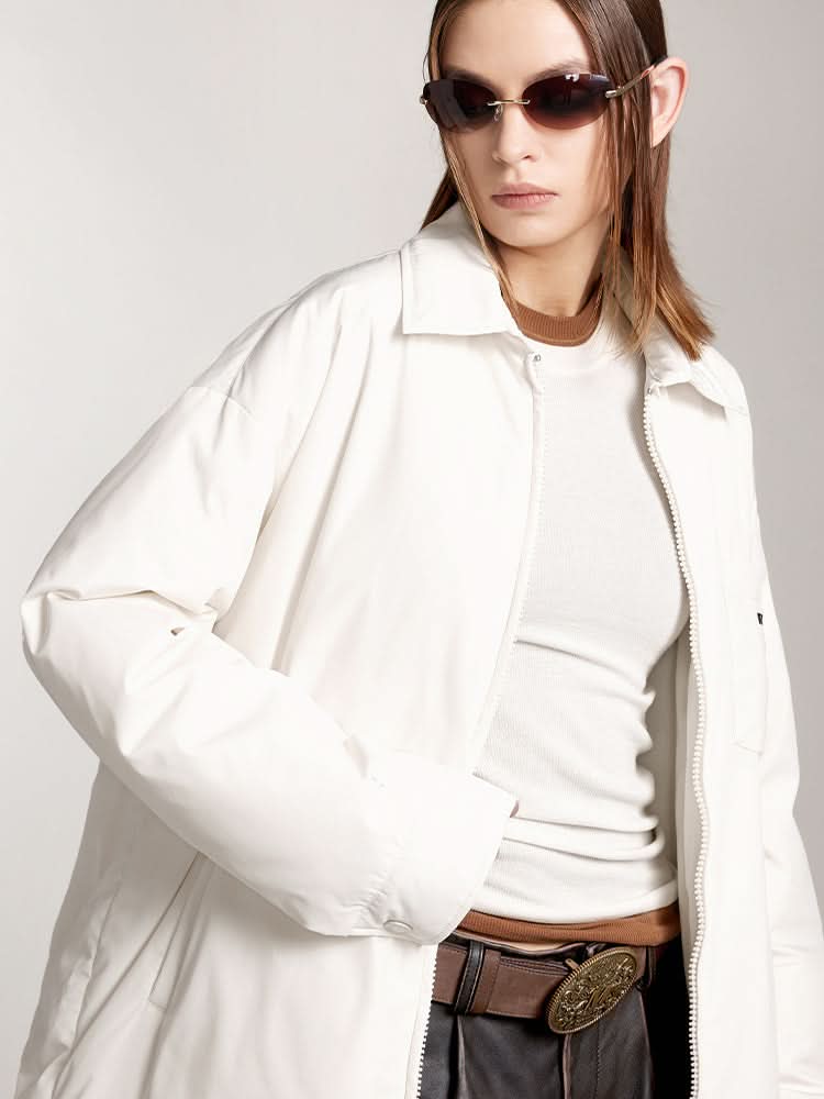 Miss Sixty LAPEL LOOSE FIT DOWN JACKET WITH PRINTED OFF WHITE