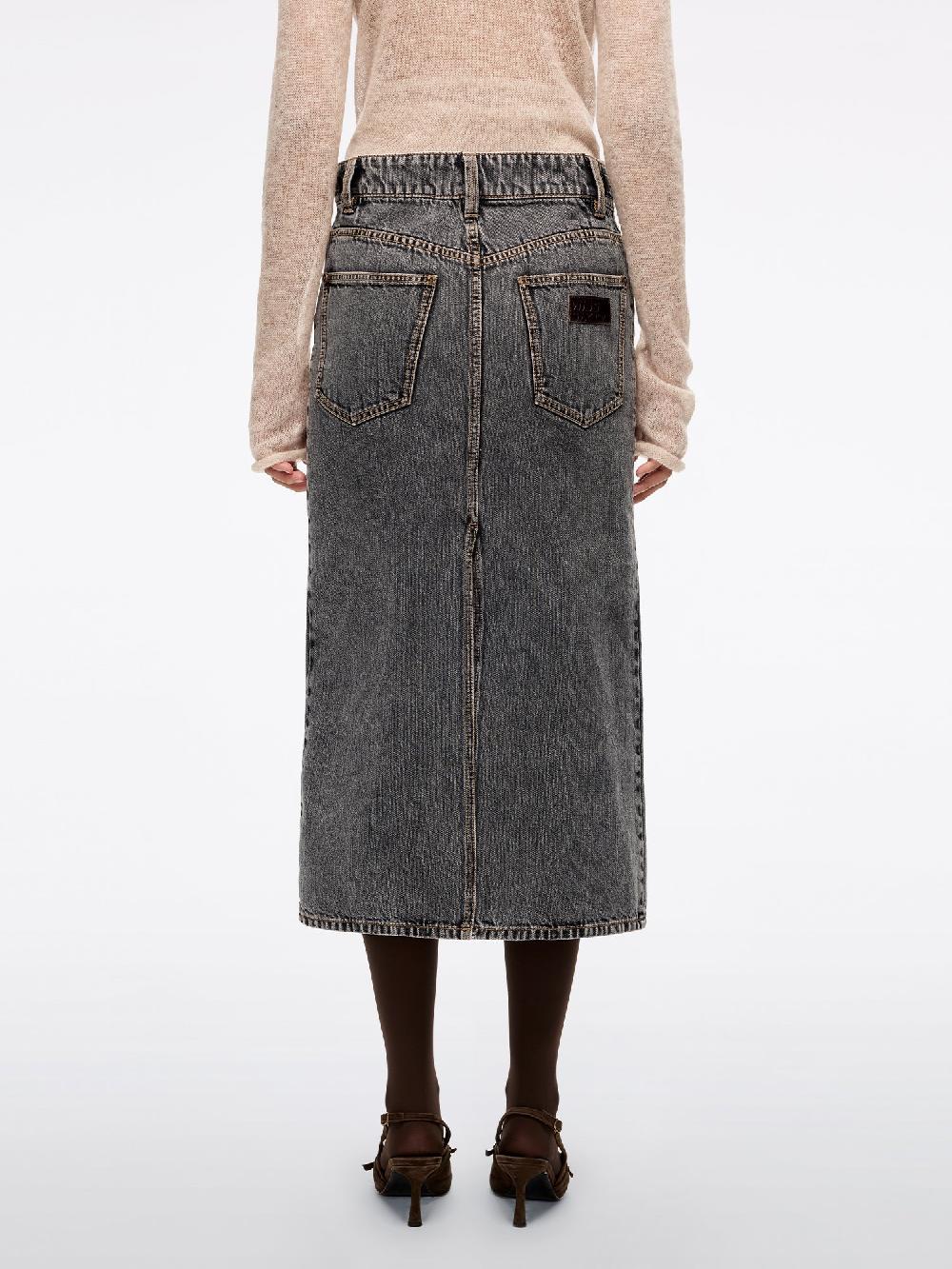 Miss Sixty LEATHER-PANEL DENIM MAXI SKIRT BLACK FOG