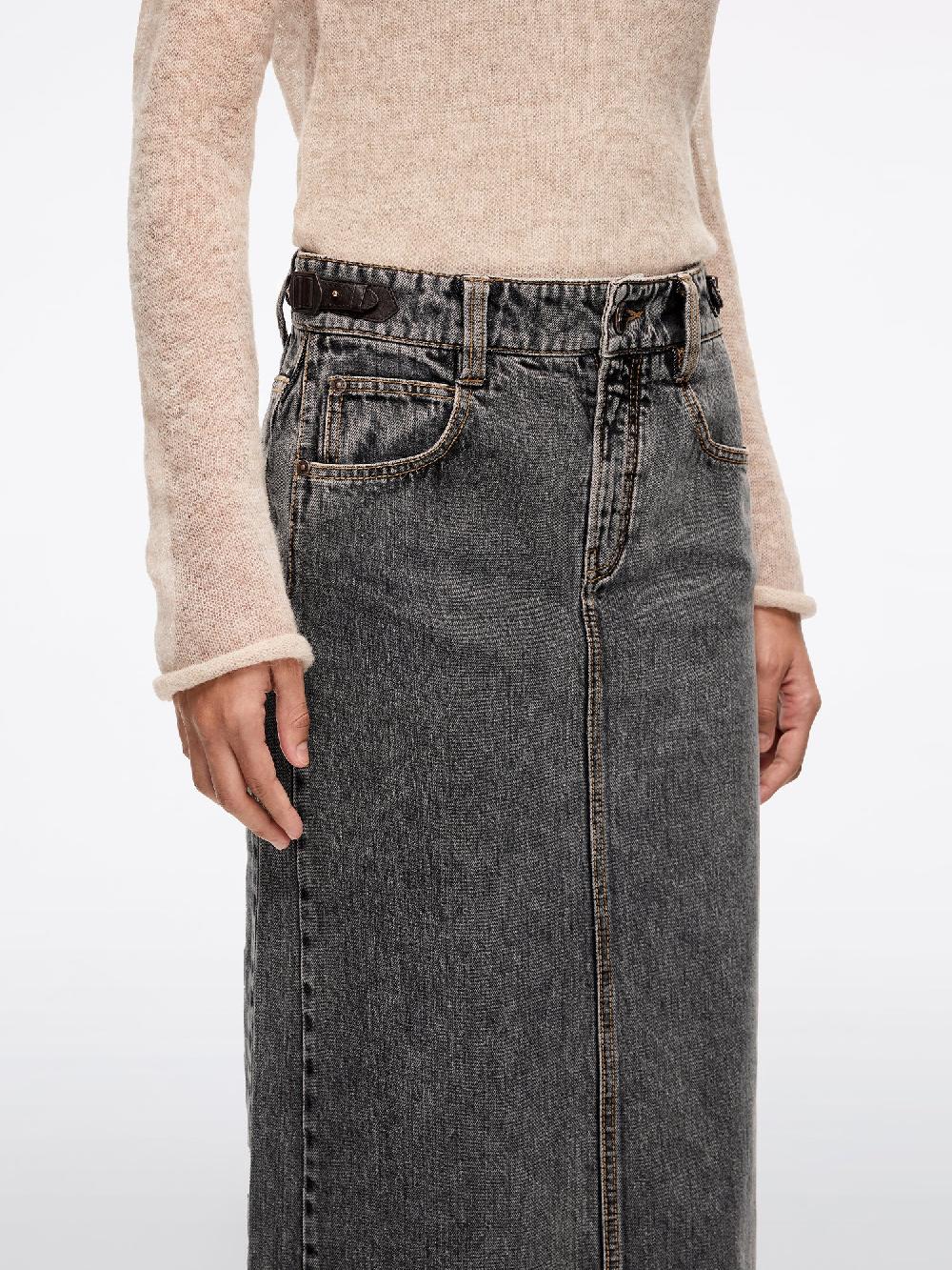 Miss Sixty LEATHER-PANEL DENIM MAXI SKIRT BLACK FOG