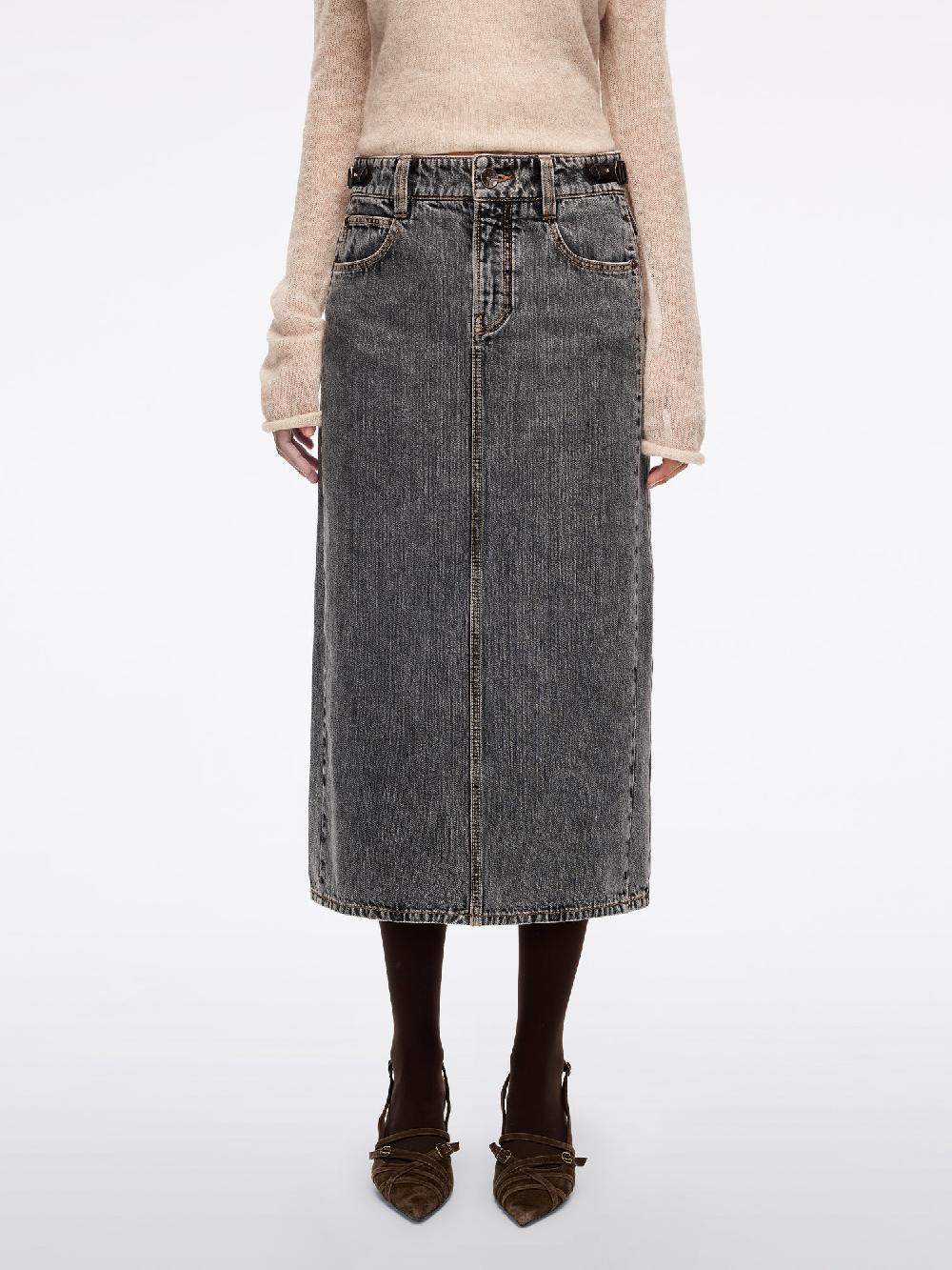 miss sixty LEATHER-PANEL DENIM MAXI SKIRT BLACK FOG
