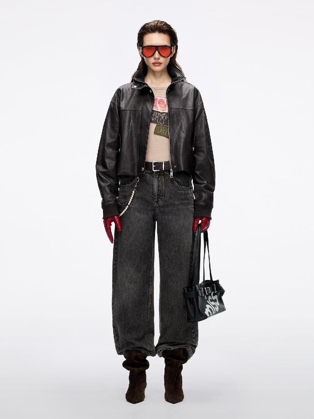 Miss Sixty LEATHER-PANEL LOOSE-FIT DENIM JEANS BLACK FOG