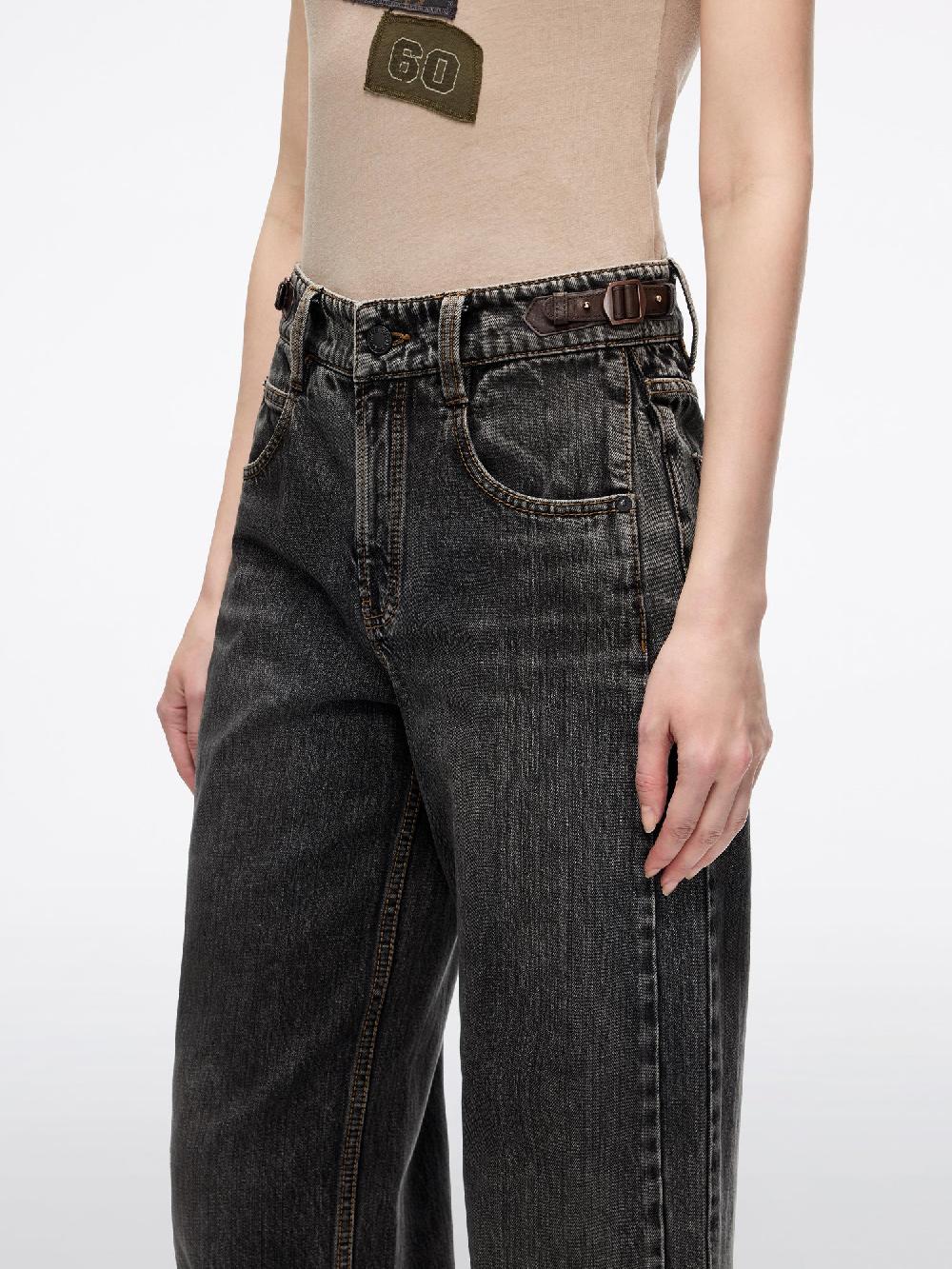 Miss Sixty LEATHER-PANEL LOOSE-FIT DENIM JEANS BLACK FOG