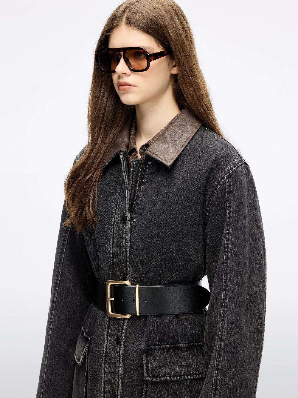 Miss Sixty LEATHER-PANEL QUILTED DENIM JACKET BLACK FOG