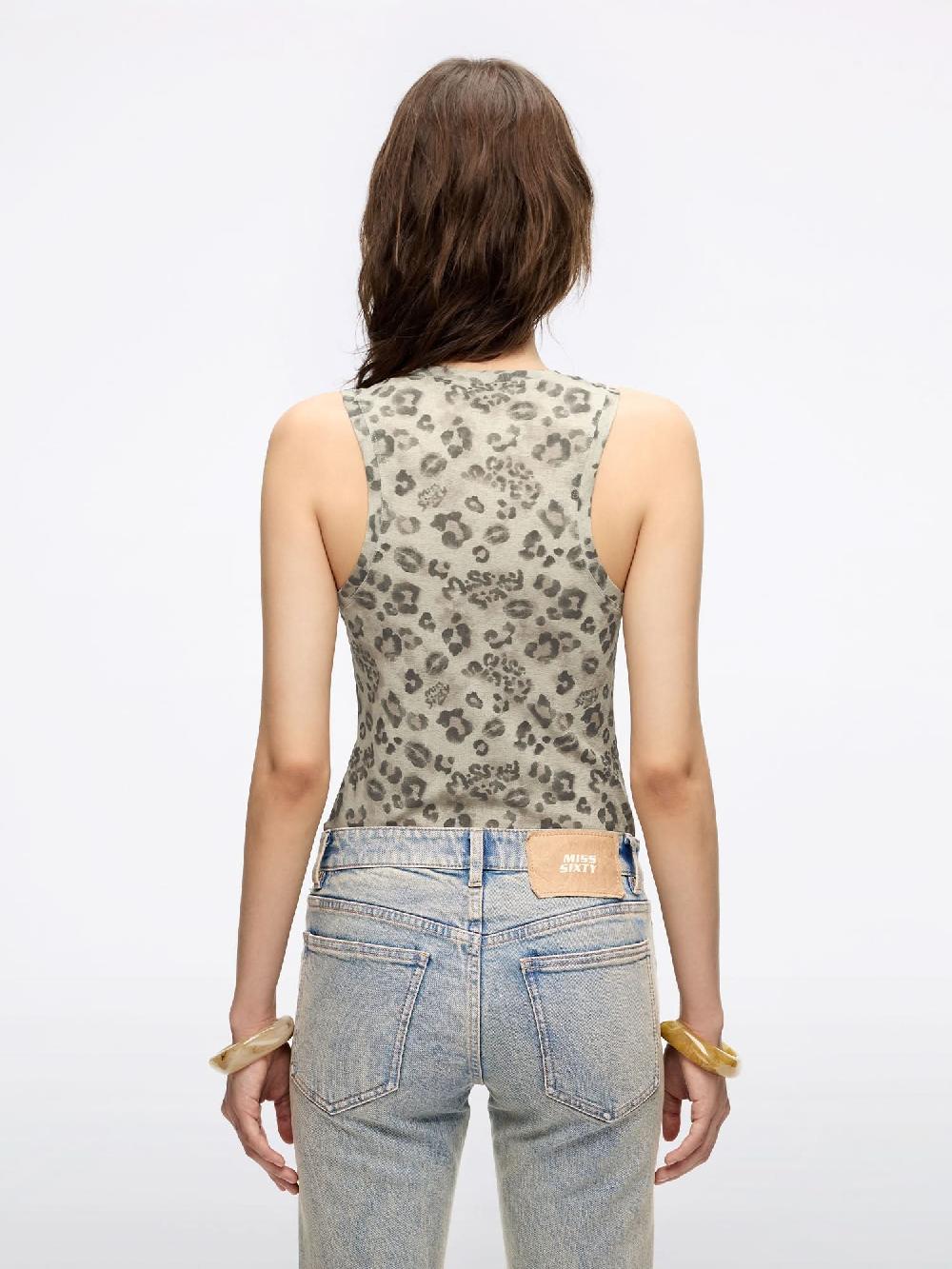Miss Sixty LEOPARD PRINT SLEEVELESS T-SHIRT KHAKI LEOPARD PRINT