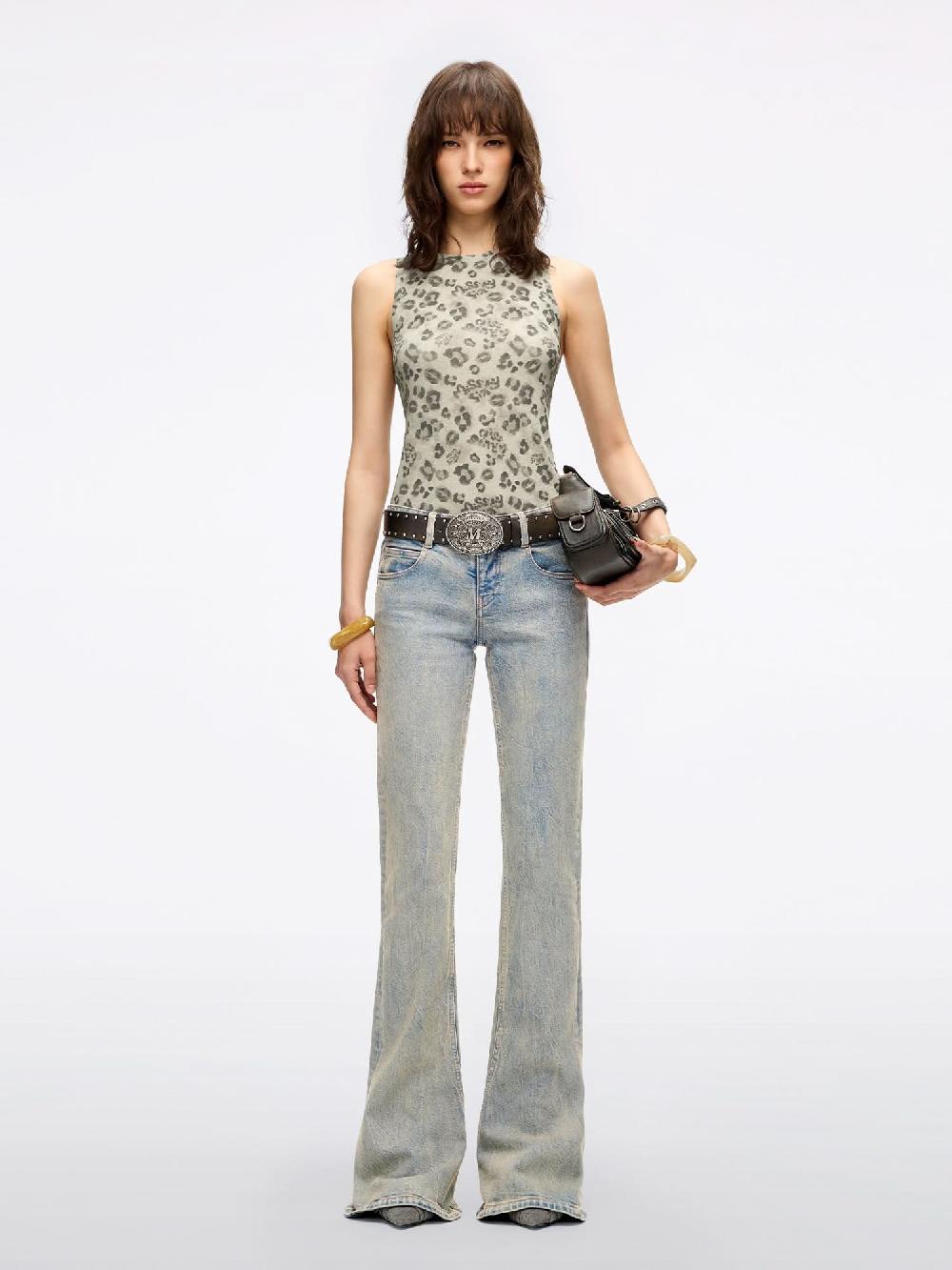 Miss Sixty LEOPARD PRINT SLEEVELESS T-SHIRT KHAKI LEOPARD PRINT