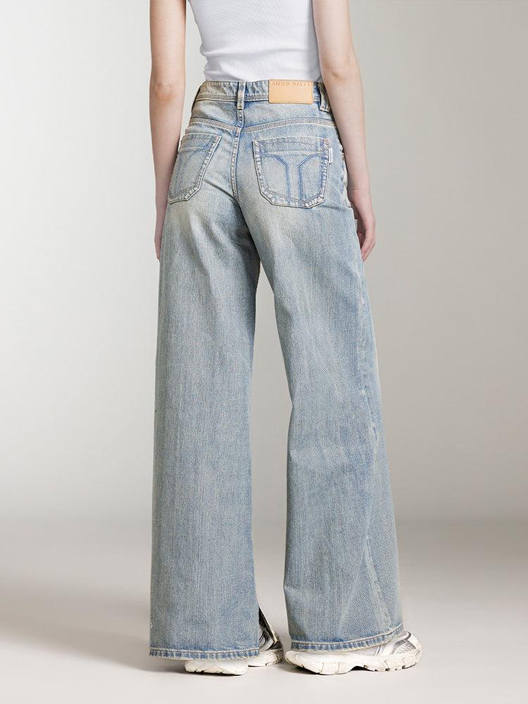 Miss Sixty LIGHT BLUE DISTRESSED WIDE LEG JEANS LIGHT BLUE