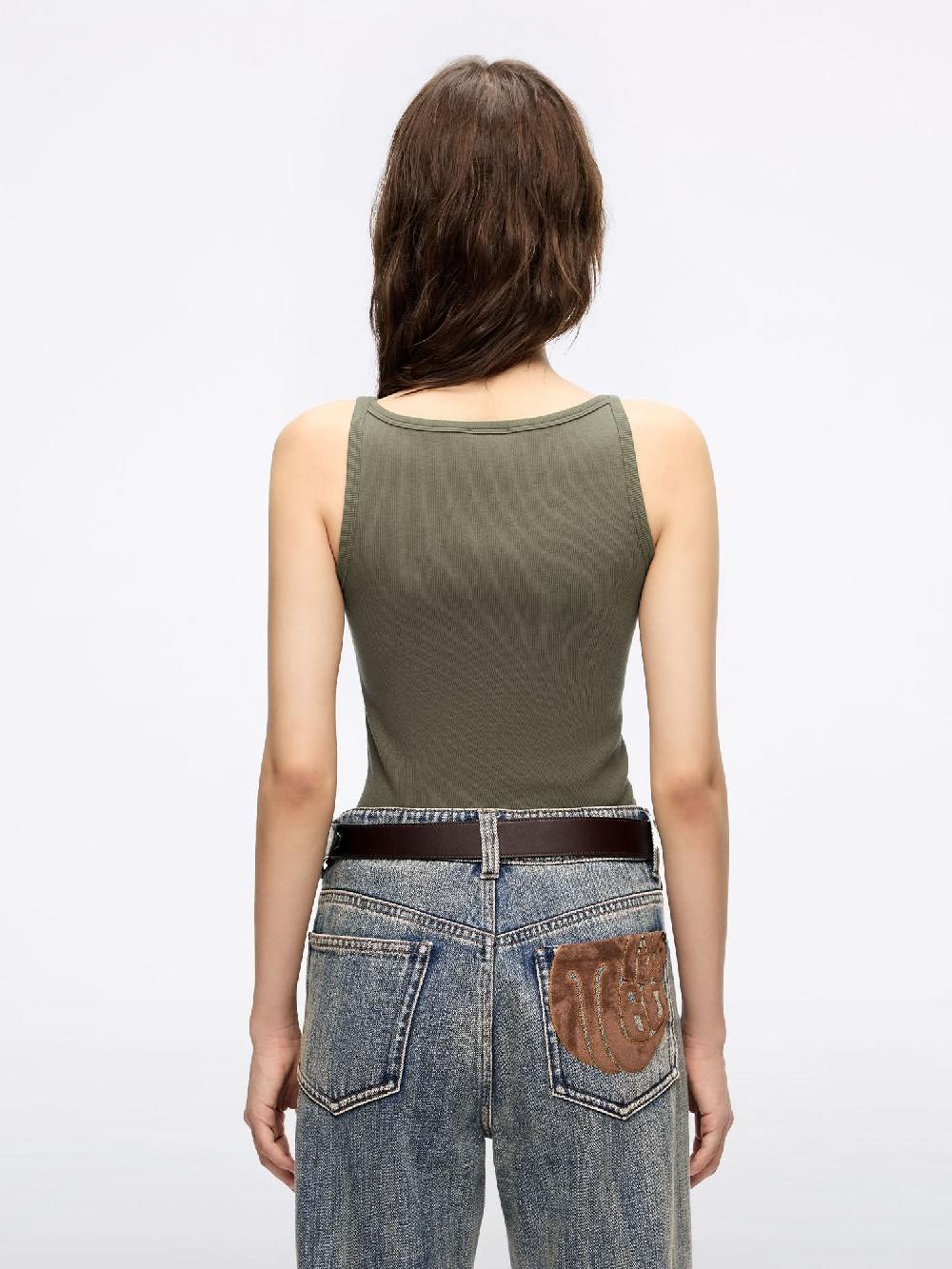 Miss Sixty LIPS PRINT SLEEVELESS T-SHIRT MOSS GREEN