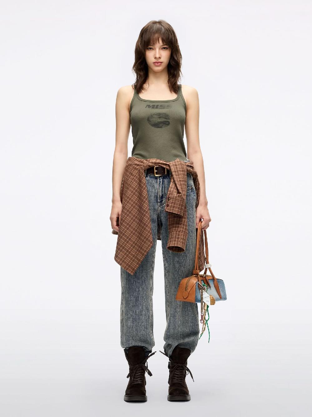 Miss Sixty LIPS PRINT SLEEVELESS T-SHIRT MOSS GREEN