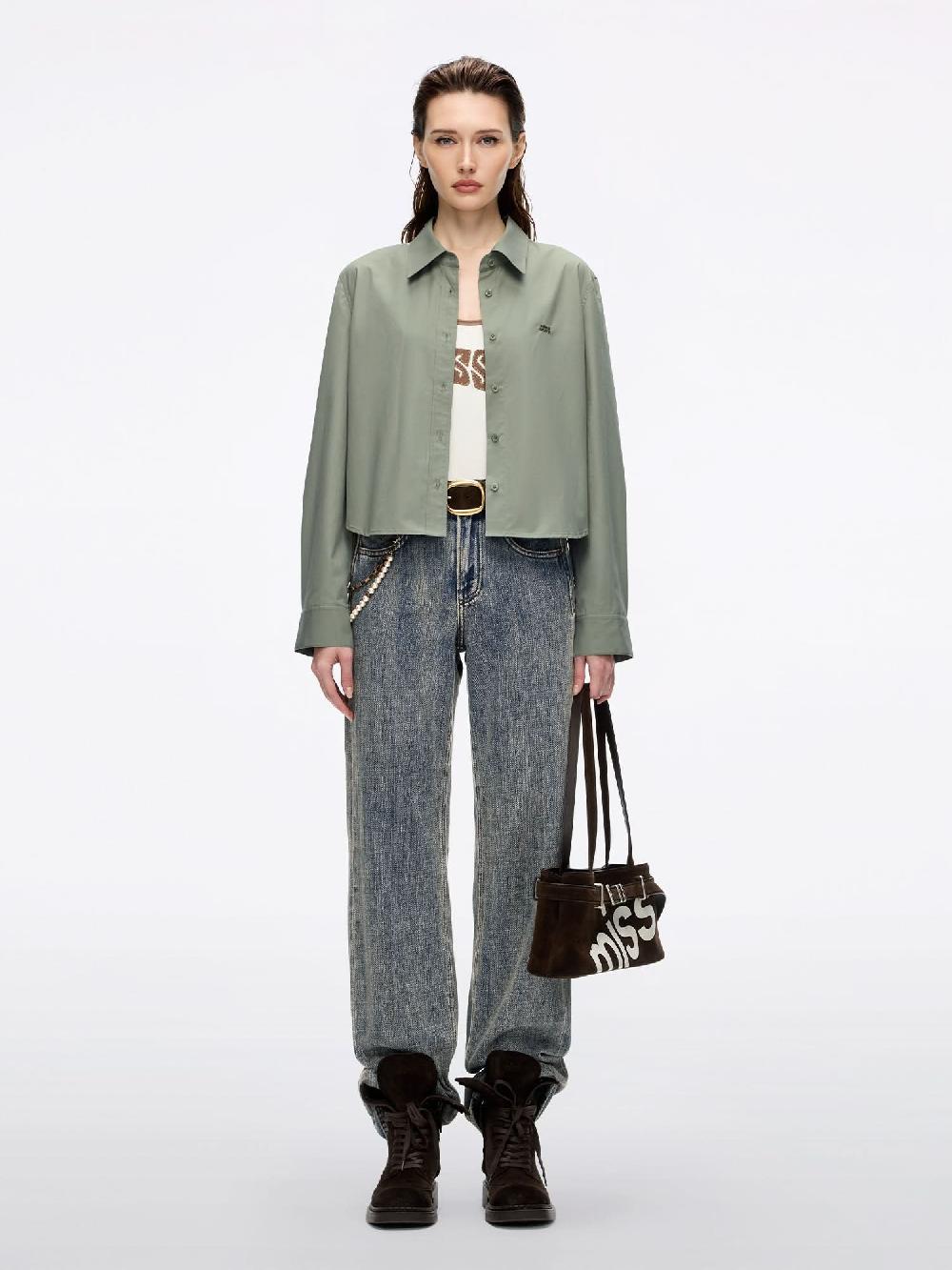 Miss Sixty LOOSE-FIT EMBROIDERED SHIRT LIGHT MILITARY