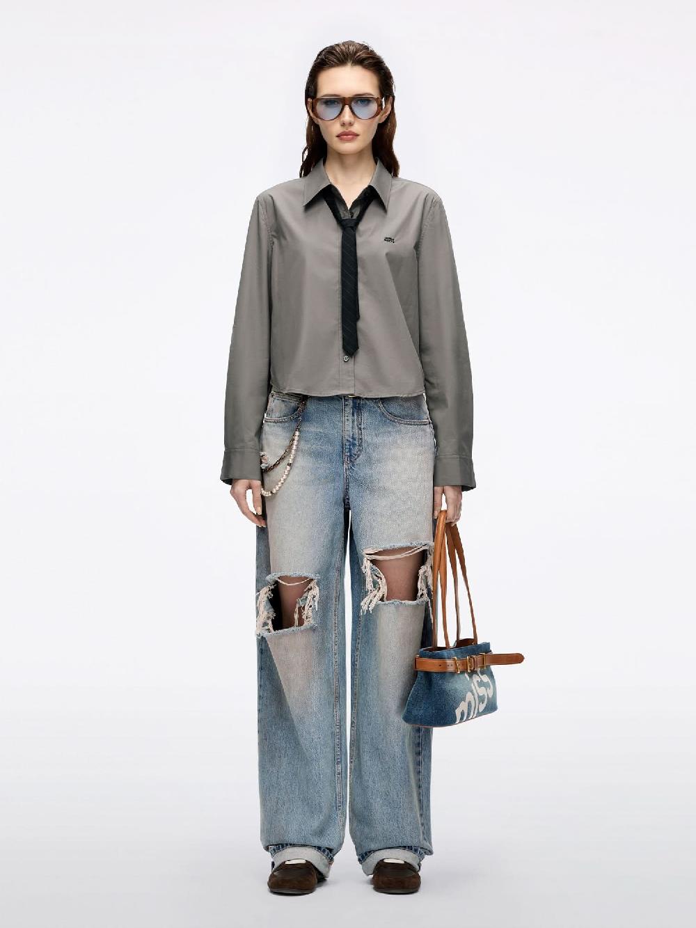 Miss Sixty LOOSE-FIT EMBROIDERED SHIRT VERDE MILITARE