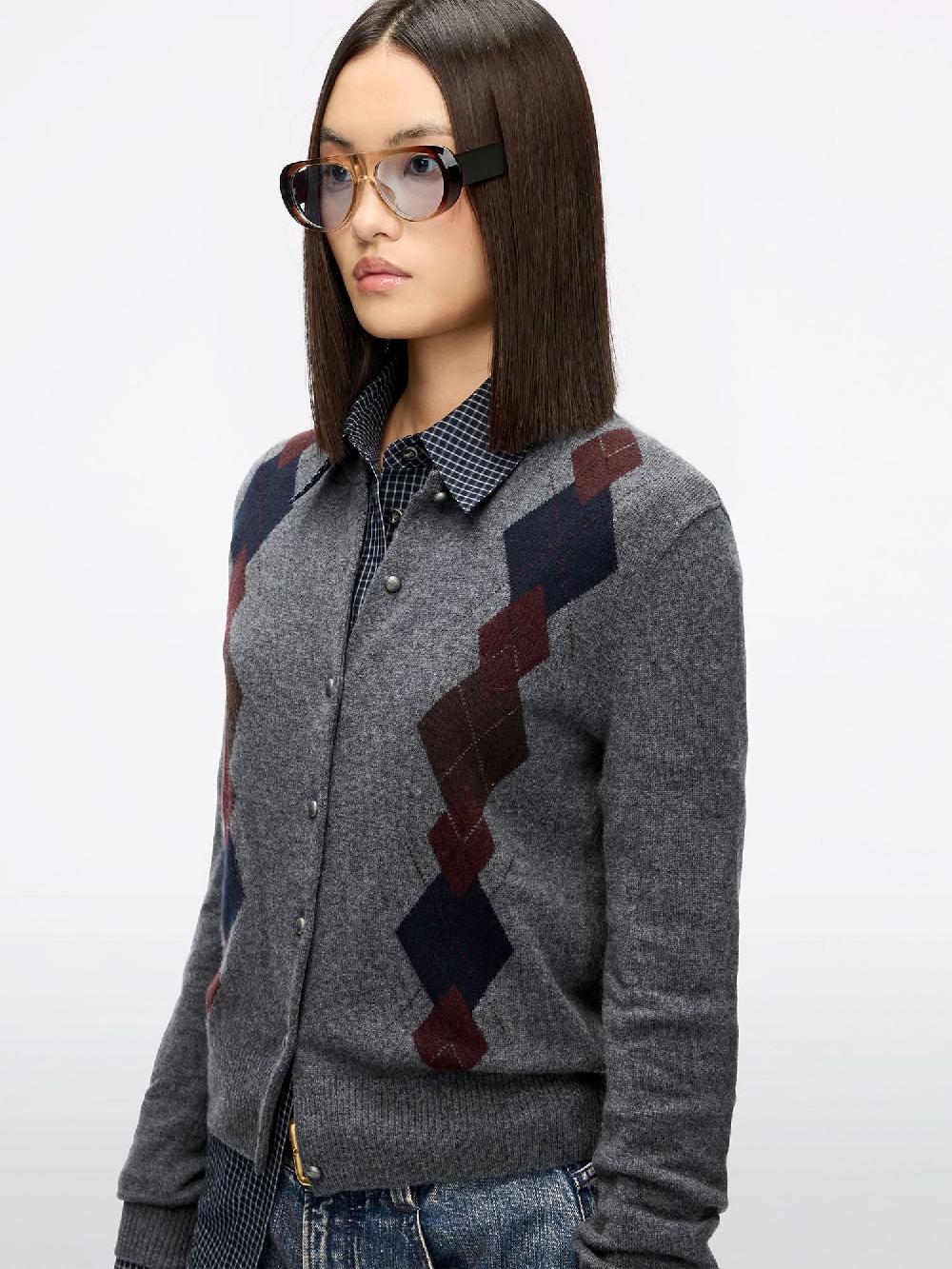 Miss Sixty ARGYLE KNIT CARDIGAN HEATHER GREY