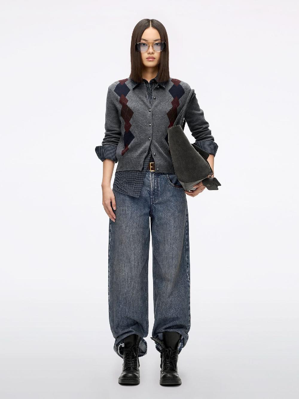 Miss Sixty ARGYLE KNIT CARDIGAN HEATHER GREY