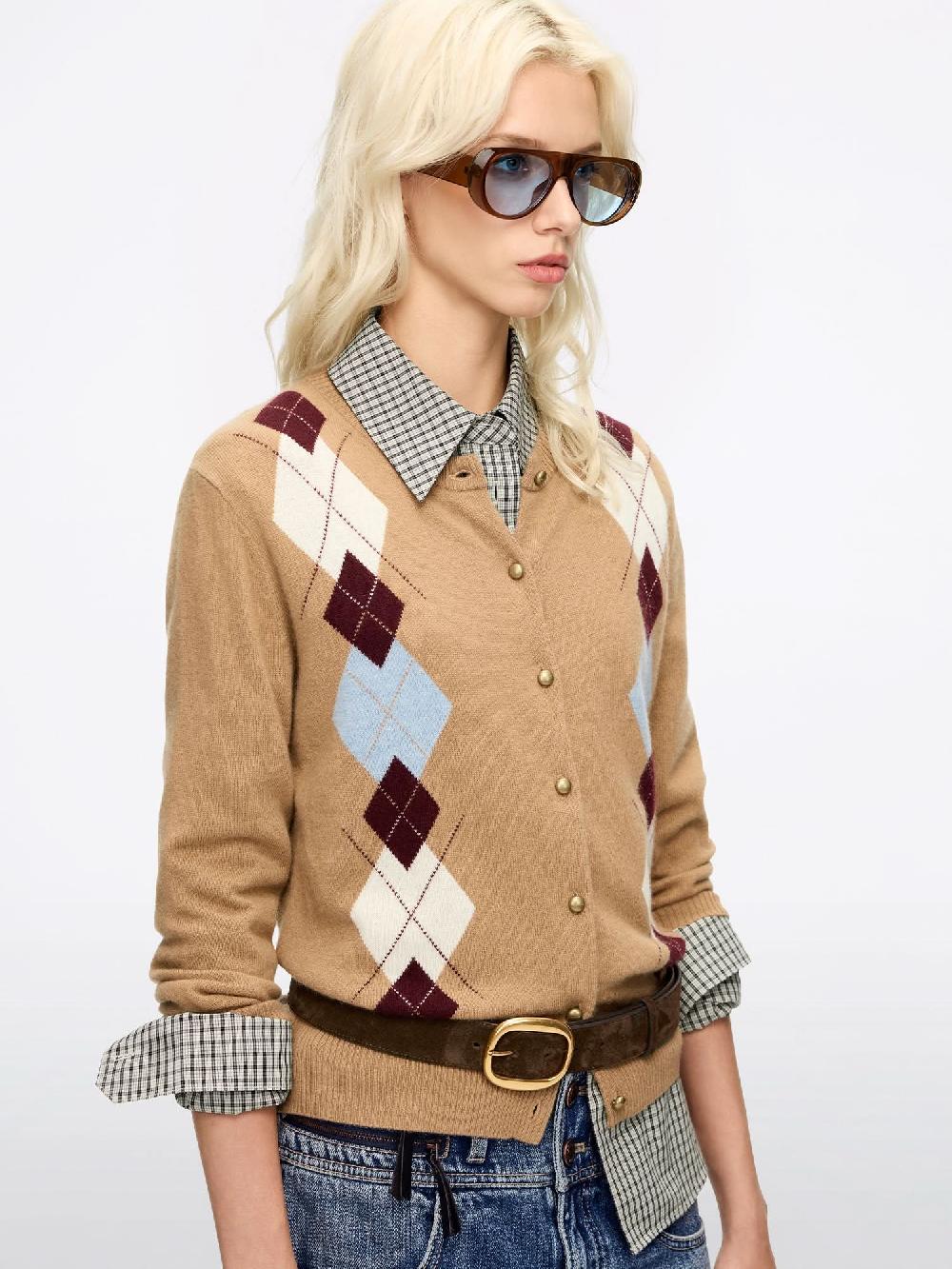 Miss Sixty ARGYLE KNIT CARDIGAN KHAKI