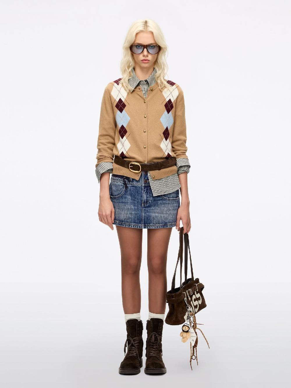 Miss Sixty ARGYLE KNIT CARDIGAN KHAKI