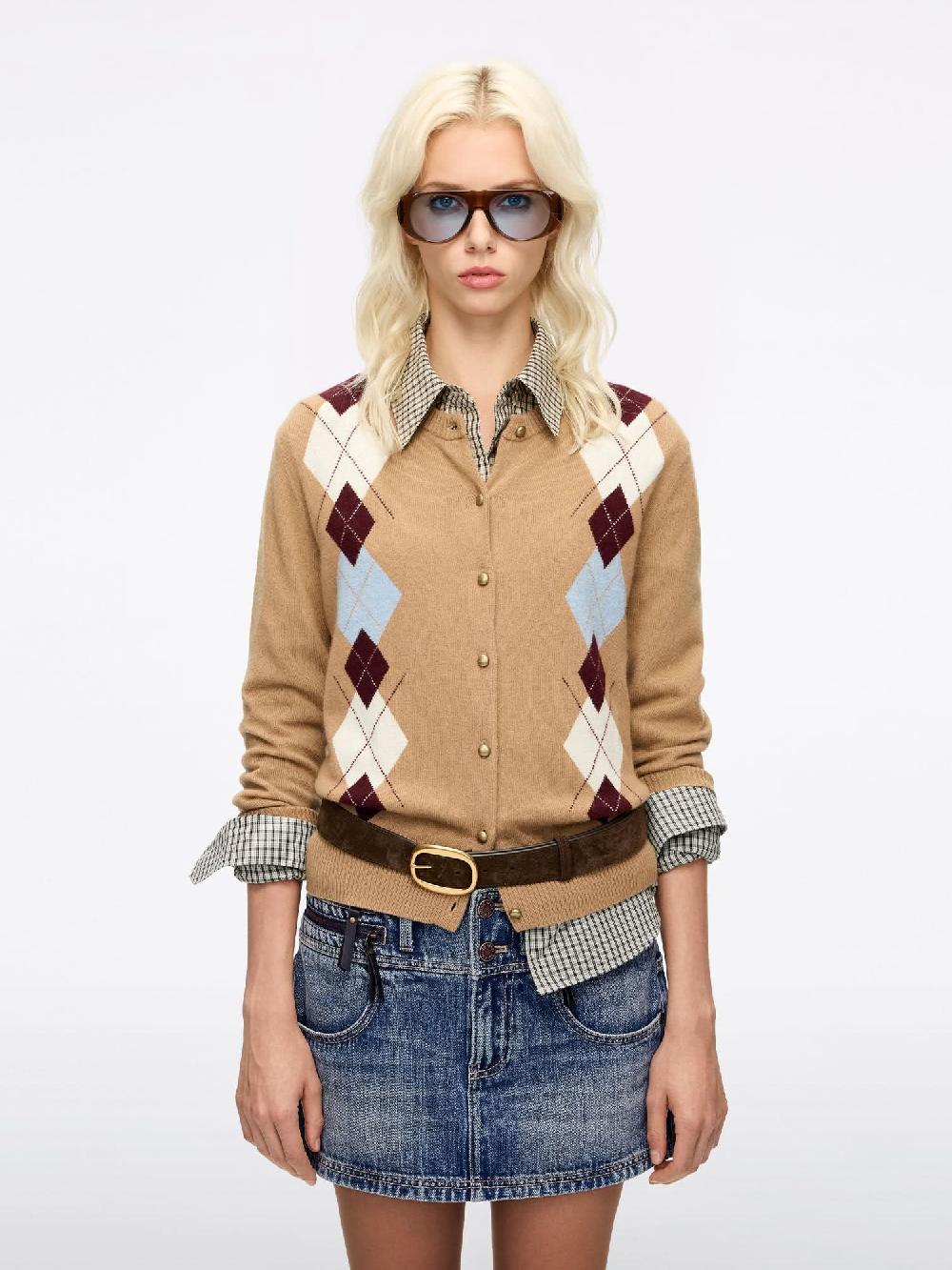 miss sixty ARGYLE KNIT CARDIGAN KHAKI