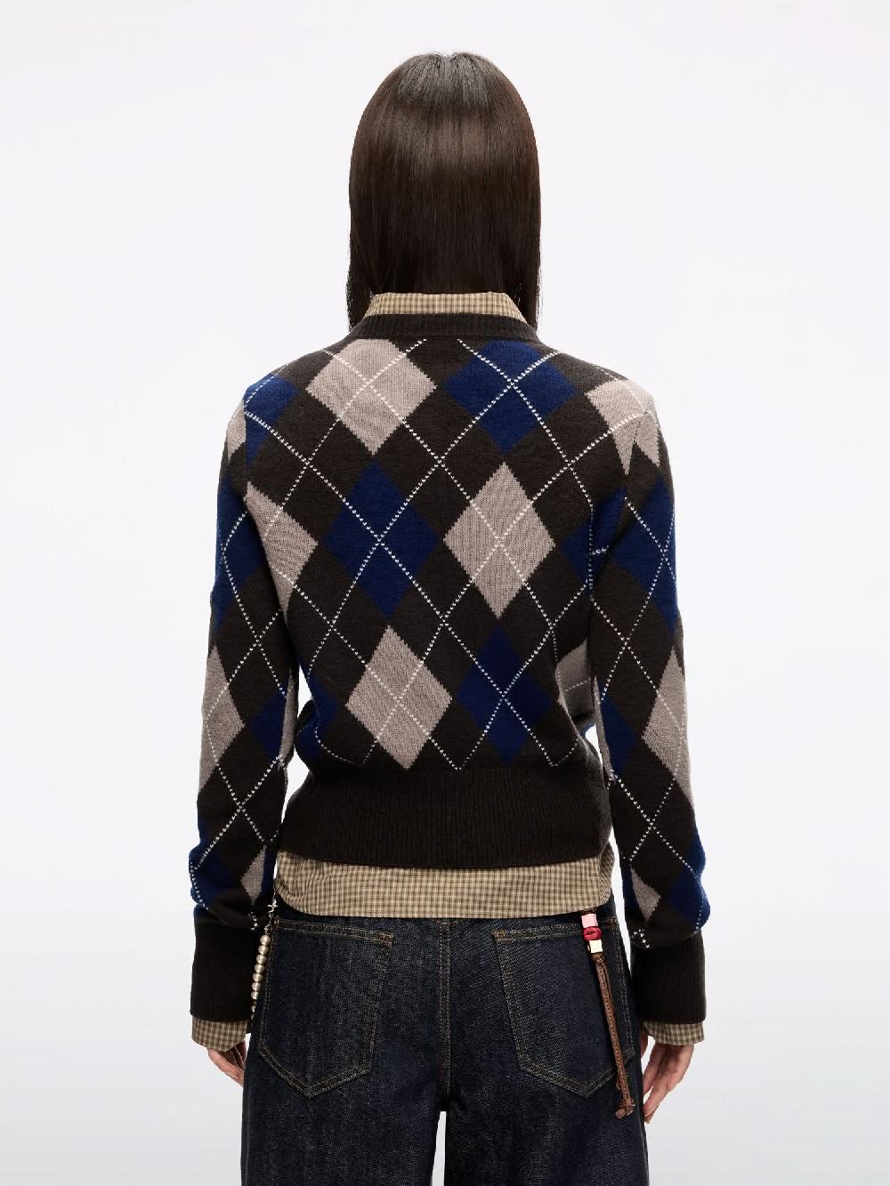 Miss Sixty ARGYLE WOOL KNIT TOP DARK COFFEE
