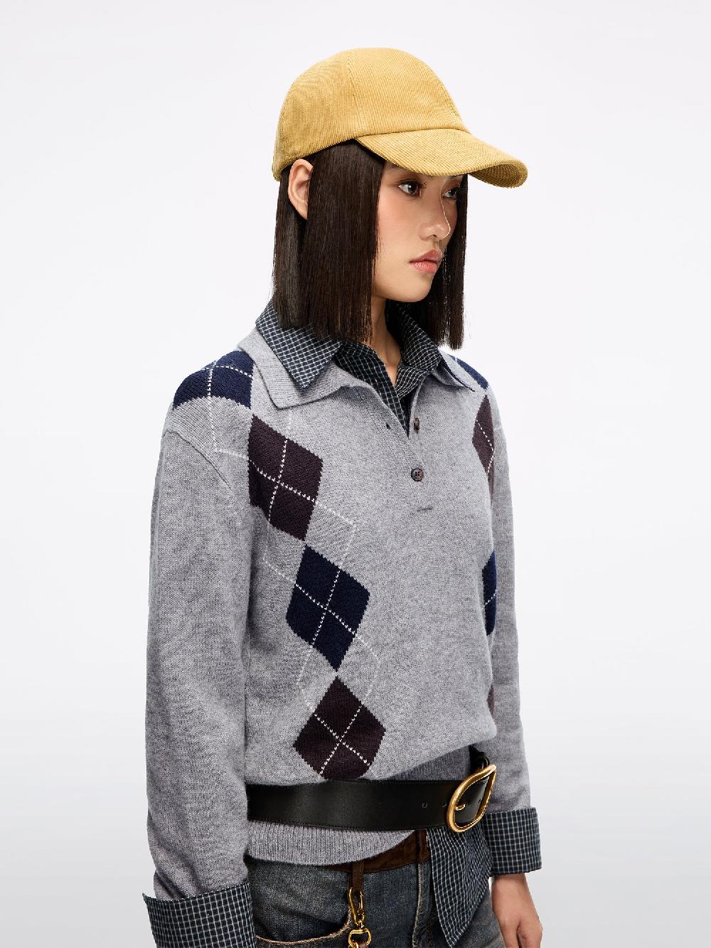 Miss Sixty ARGYLE WOOL KNIT TOP HEATHER GREY