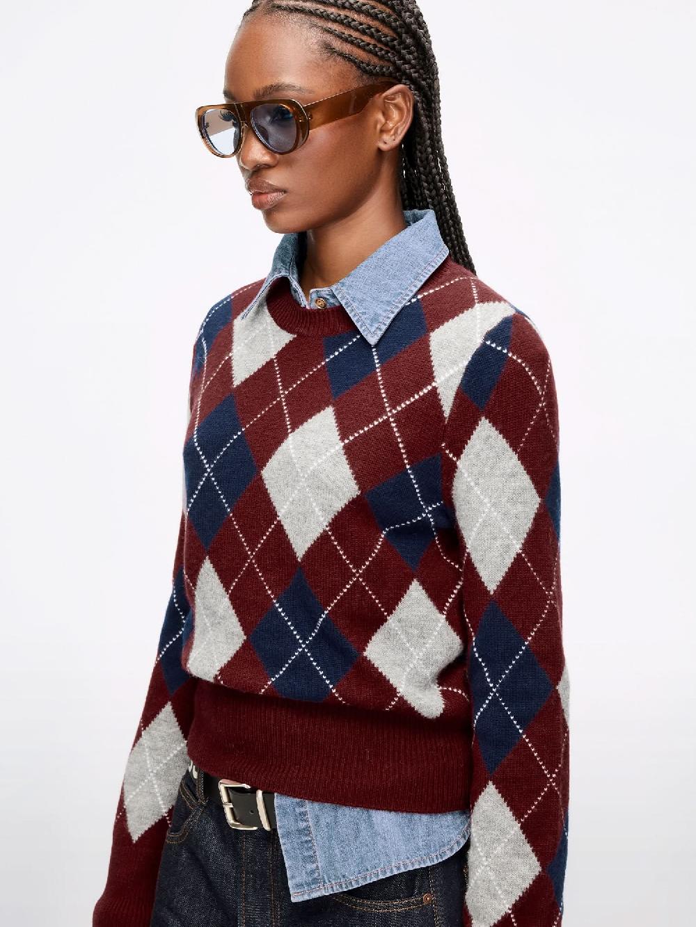 Miss Sixty ARGYLE WOOL KNIT TOP RED