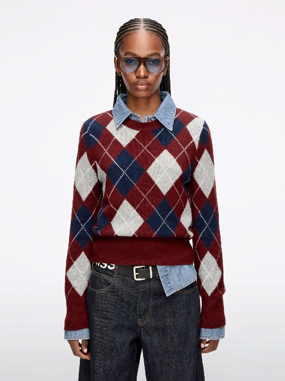 miss sixty ARGYLE WOOL KNIT TOP RED