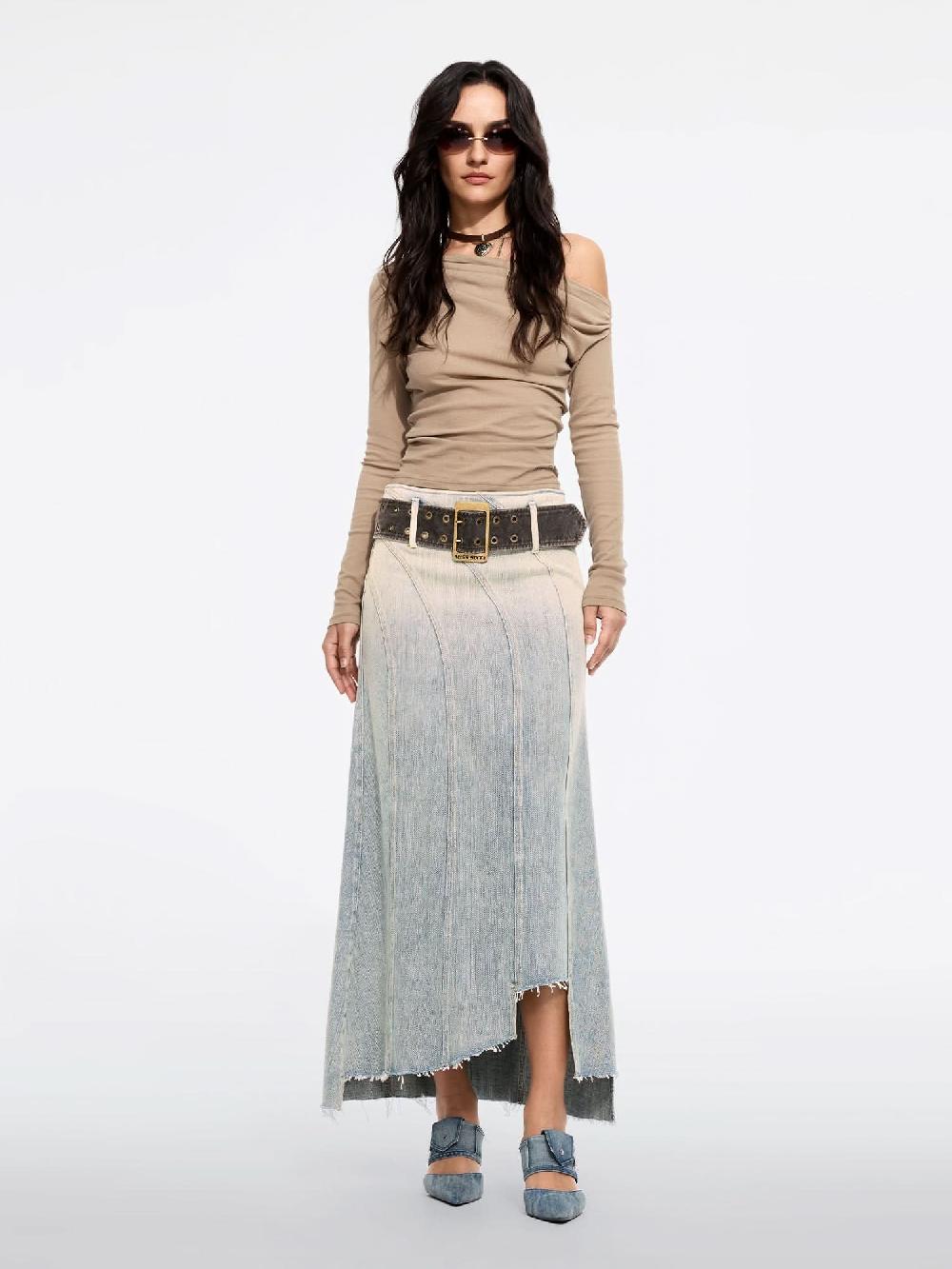 Miss Sixty ASYMMETRIC DENIM MAXI SKIRT GREY BLUE