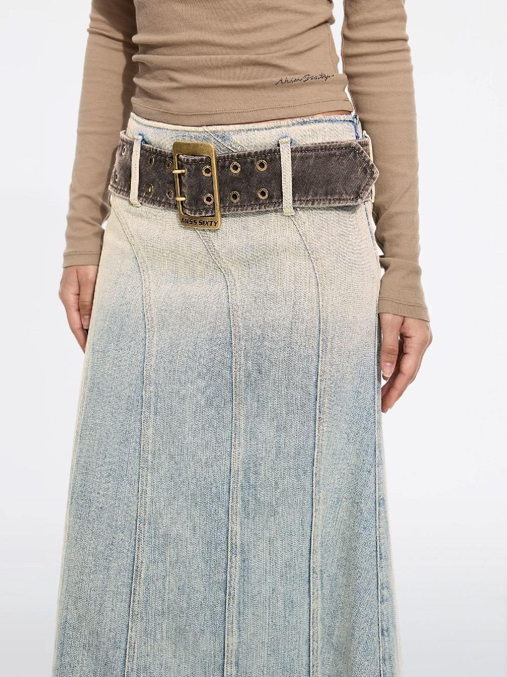 Miss Sixty ASYMMETRIC DENIM MAXI SKIRT GREY BLUE